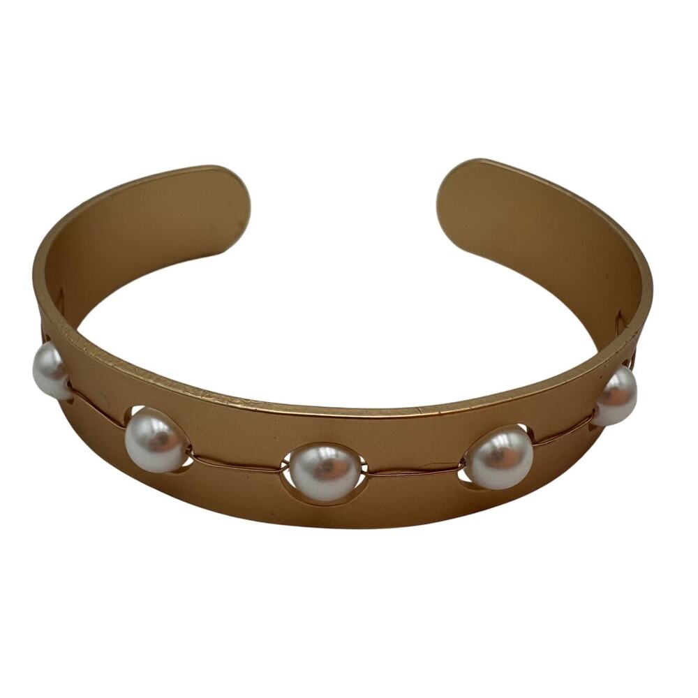 Cuff Bracelet with Faux Pearls Gold Matte Finish